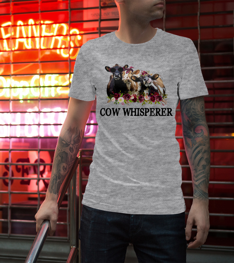 Cow Whisperer Funny Cows With Sunglasses And Flowers T-Shirt