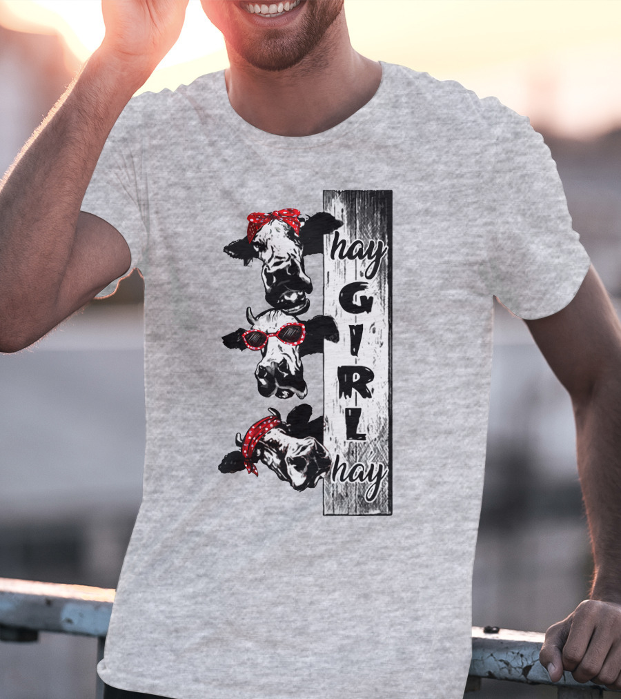 Hay GIRL Hay Cow Trio Red Bandana And Glasses T-Shirt
