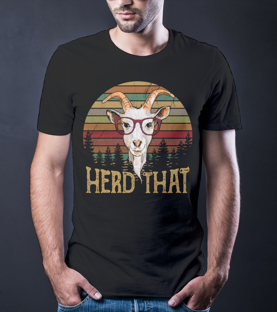Goat Herd That Retro Style Glasses Forest Silhouette Vintage T-Shirt