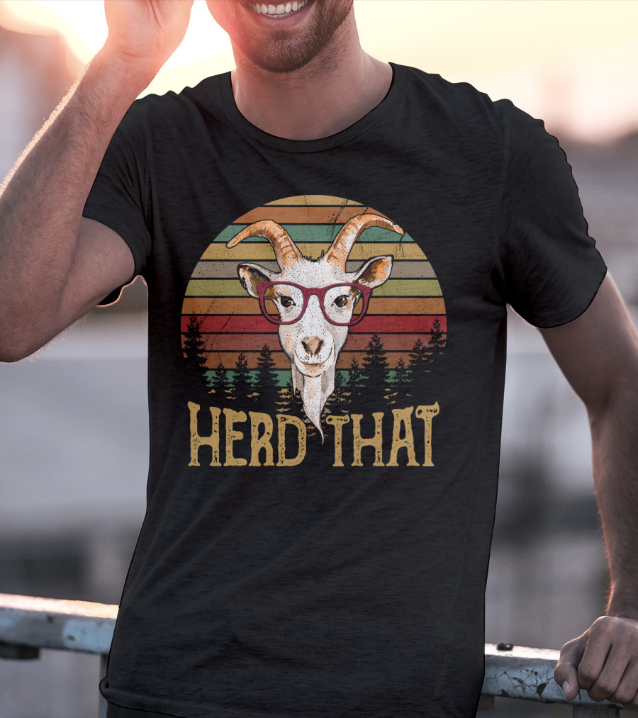Goat Herd That Retro Style Glasses Forest Silhouette Vintage T-Shirt