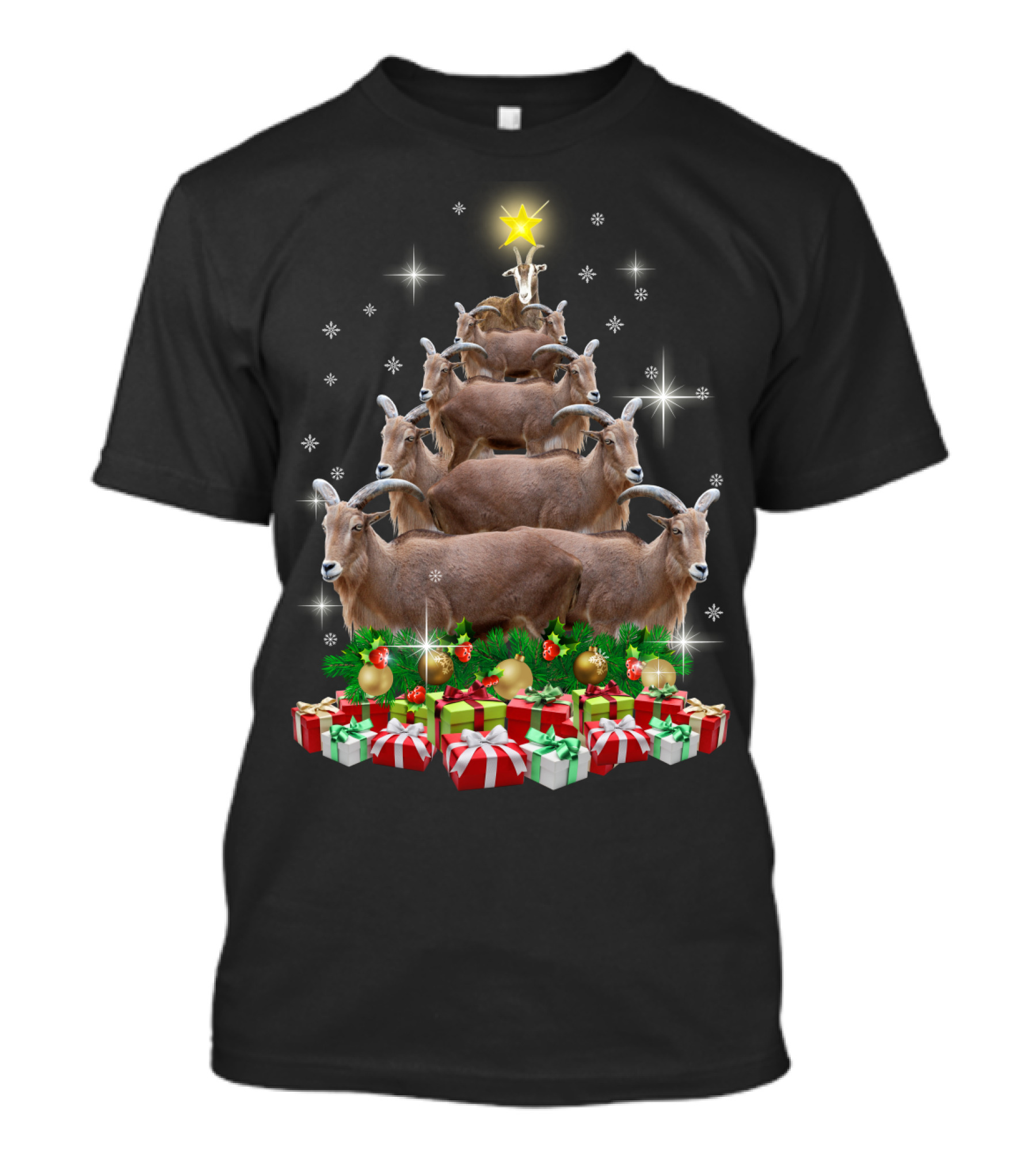 Goat Christmas Tree With Presents And Star T-Shirt