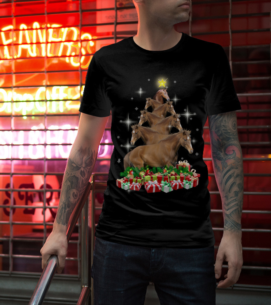 Horse Christmas Tree With Star And Gifts T-Shirt