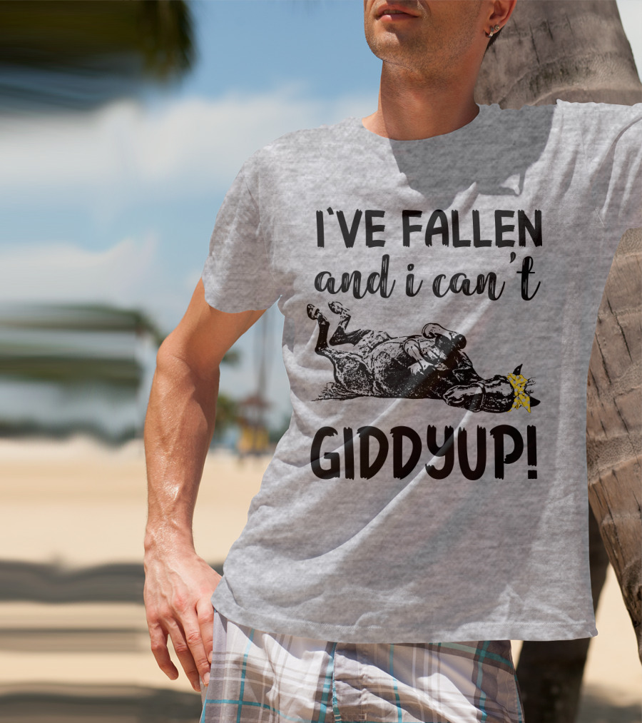I've Fallen And I Can't Giddyup I've Fallen Cow With Yellow Bow T-Shirt