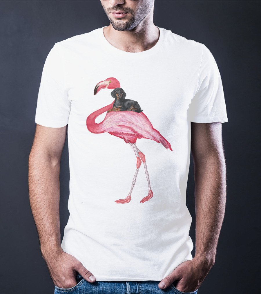 Flamingo And Dachshund Adventure T-Shirt