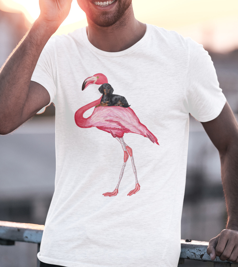 Flamingo And Dachshund Adventure T-Shirt