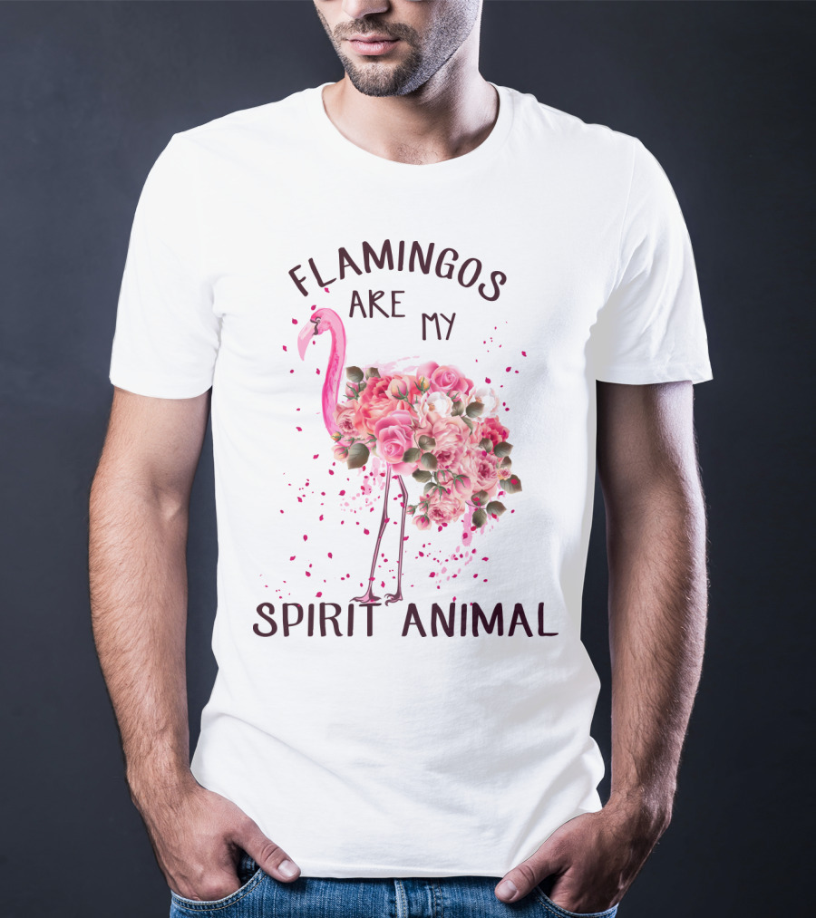 Flamingos Are My Spirit Animal Floral Flamingo Roses T-Shirt