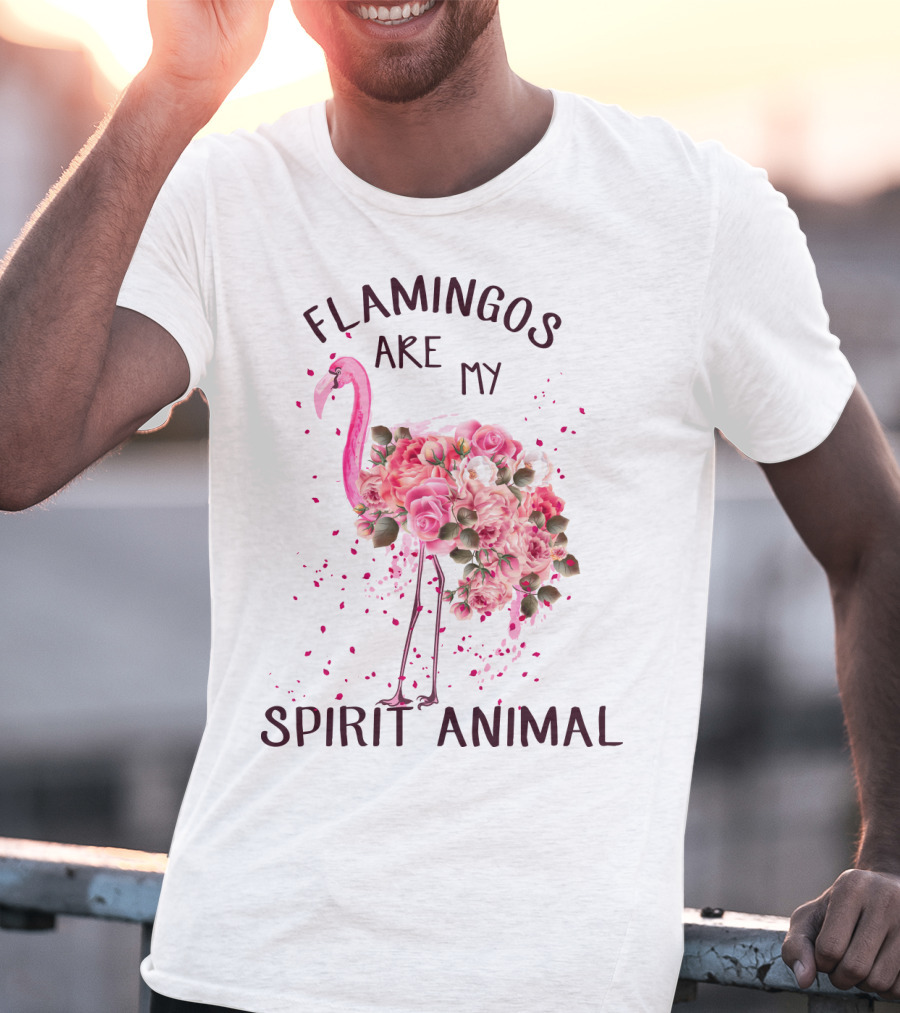 Flamingos Are My Spirit Animal Floral Flamingo Roses T-Shirt