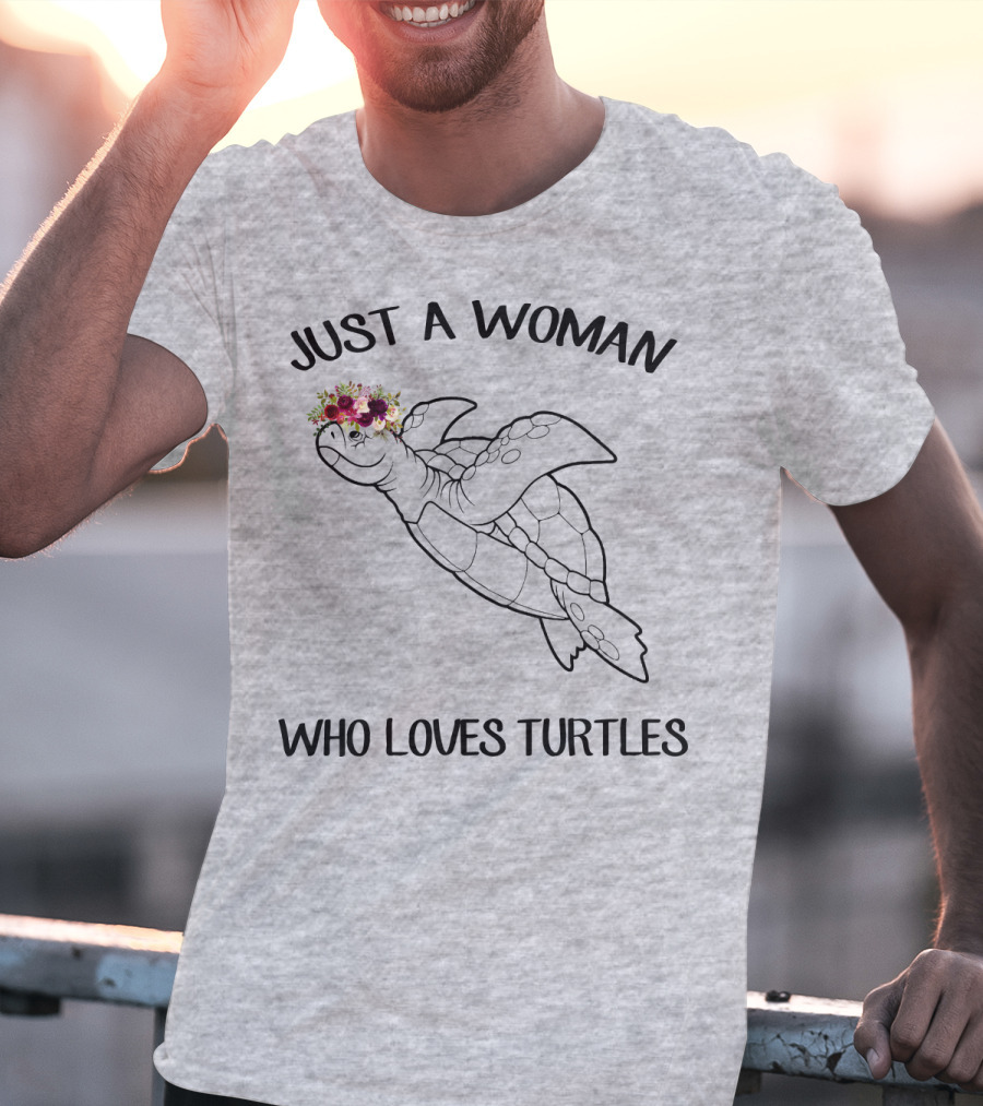 Just A Woman Who Loves Turtles With Floral Crown T-Shirt
