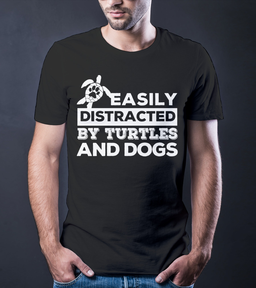 Easily Distracted By Turtles And Dogs Paw Print Turtle T-Shirt