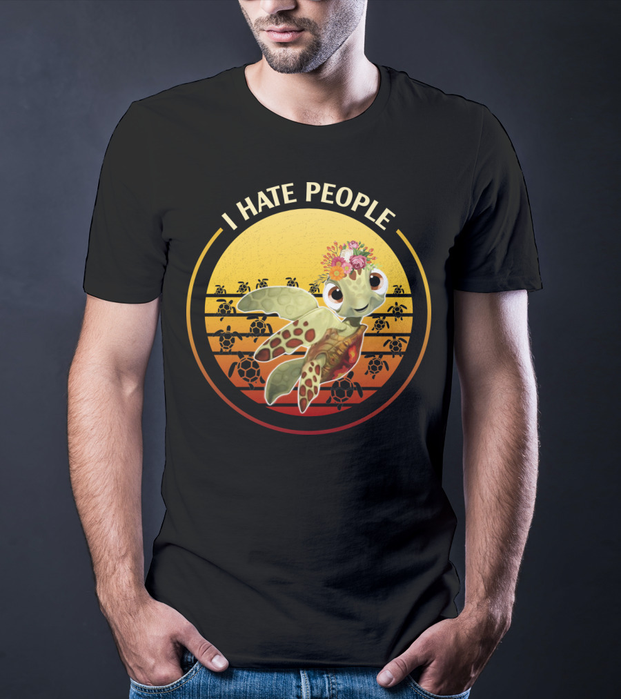 I Hate People Flower Turtle Retro Sunset T-Shirt