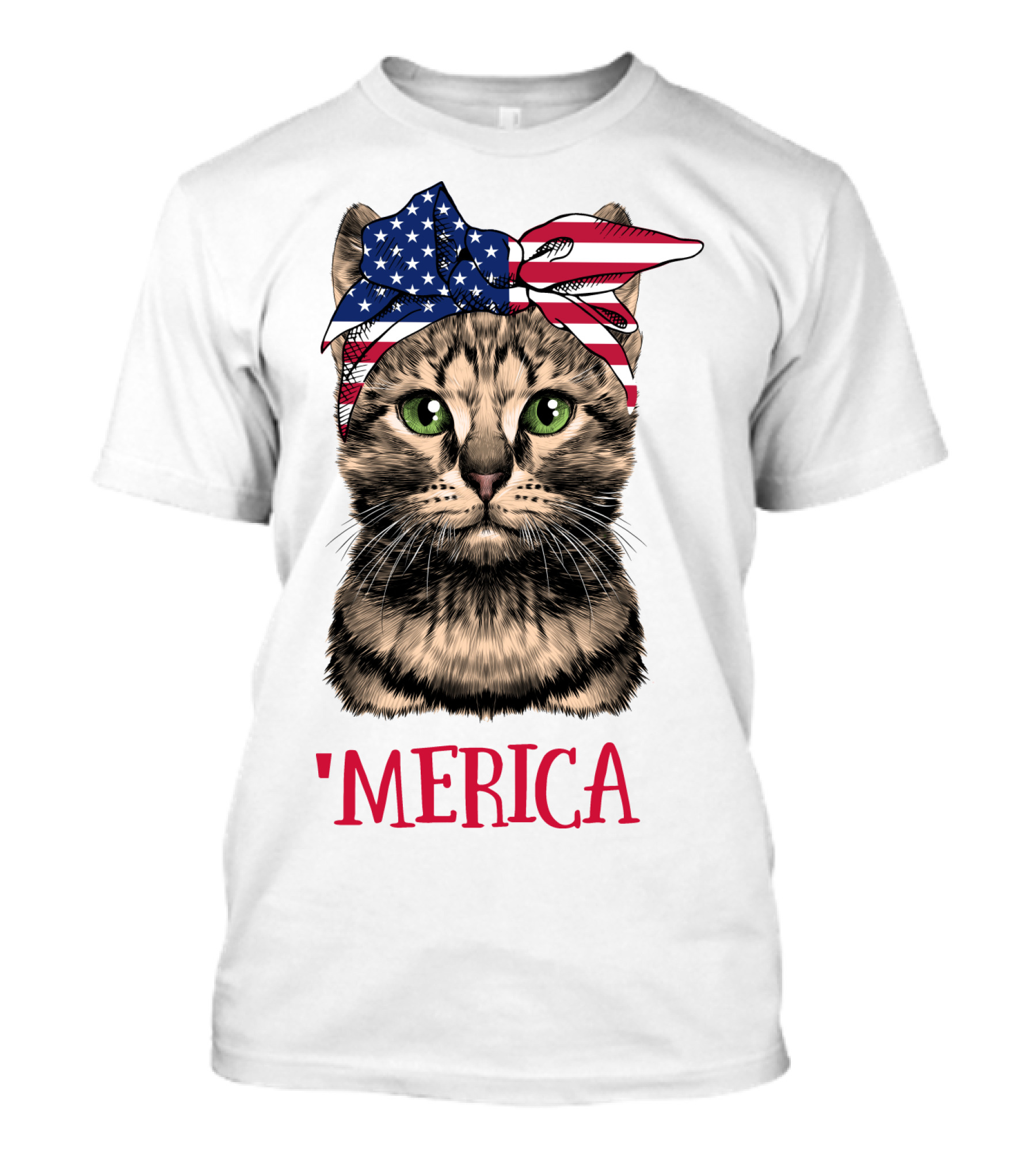 Cat With American Flag Bandana 'Merica T-Shirt