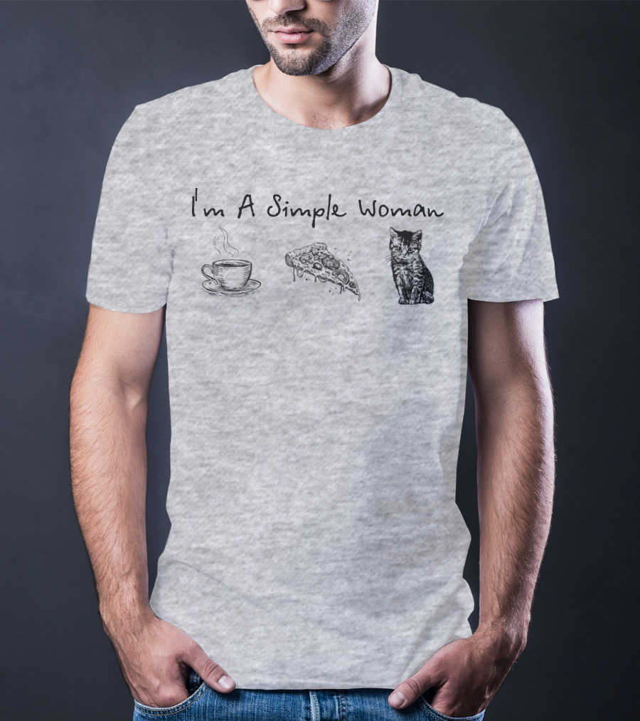 I'm A Simple Woman Coffee Pizza Cat T-Shirt