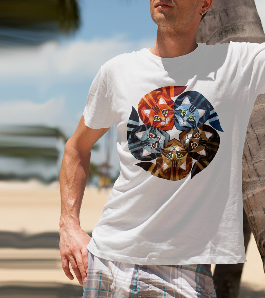 Cat Star Kaleidoscope With Five Colorful Cats In A Circle T-Shirt