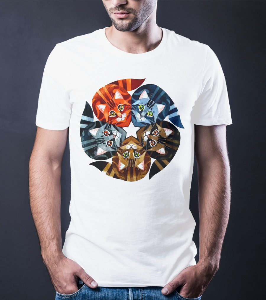 Cat Star Kaleidoscope With Five Colorful Cats In A Circle T-Shirt