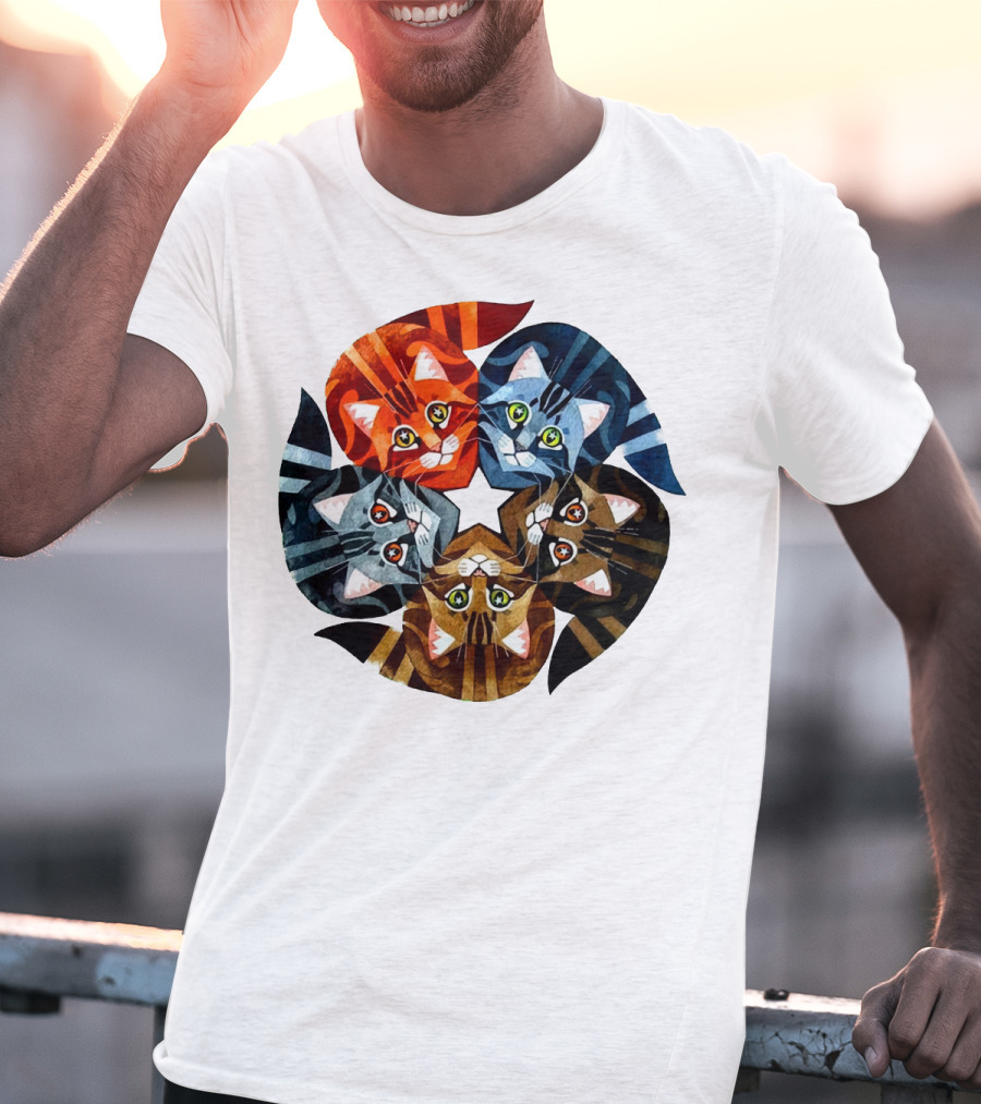 Cat Star Kaleidoscope With Five Colorful Cats In A Circle T-Shirt