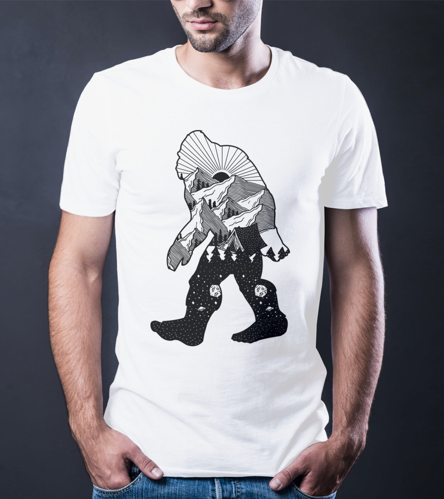 Bigfoot Mountain Landscape Cosmic Stars T-Shirt