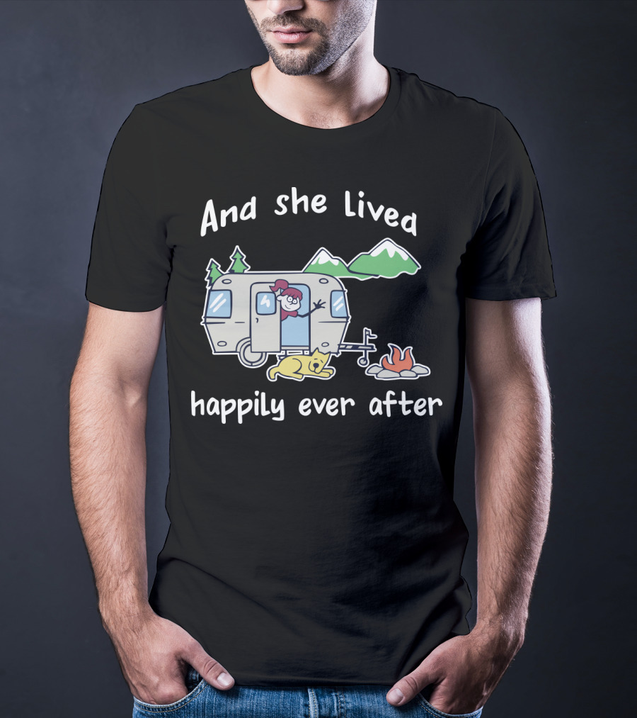 And She Lived Happily Ever After Camper Mountains Campfire Dog T-Shirt