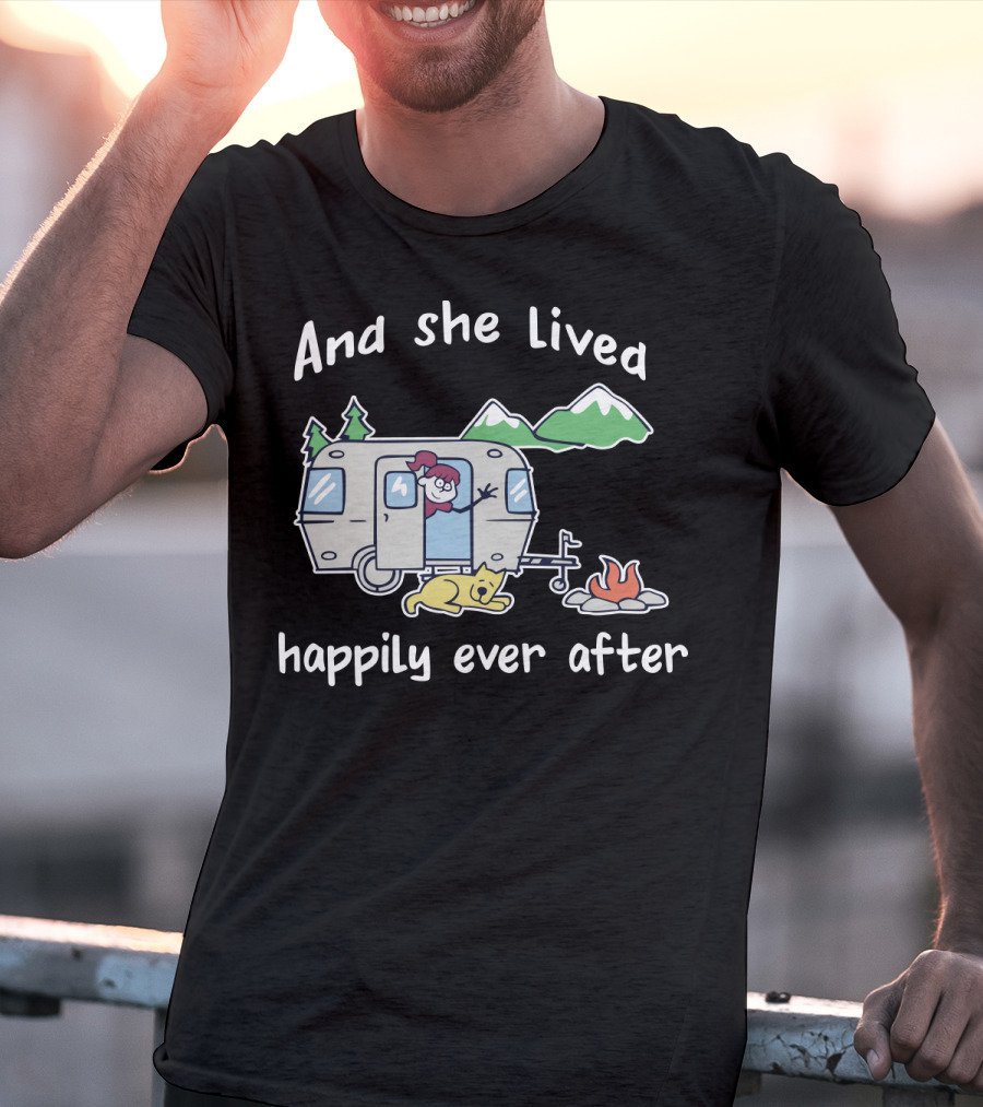And She Lived Happily Ever After Camper Mountains Campfire Dog T-Shirt