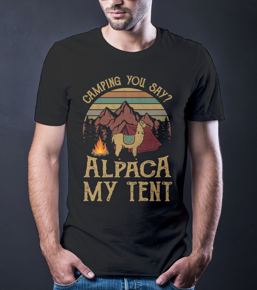 Camping You Say Alpaca My Tent Vintage Mountains And Campfire T-Shirt