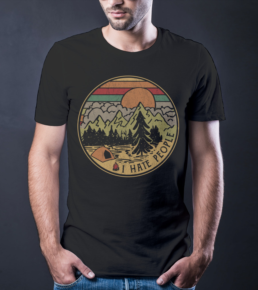 I Hate People Mountains Camping Sunset T-Shirt