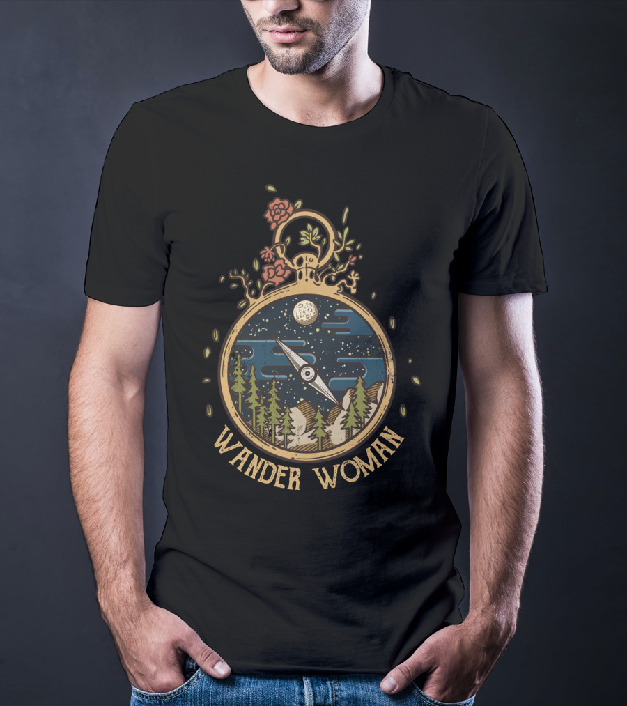 Wander Woman Adventure Compass With Moon And Forest Scene T-Shirt