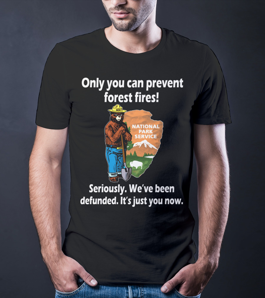 Only You Can Prevent Forest Fires National Park Service Seriously We've Been Defunded It's Just You Now T-Shirt