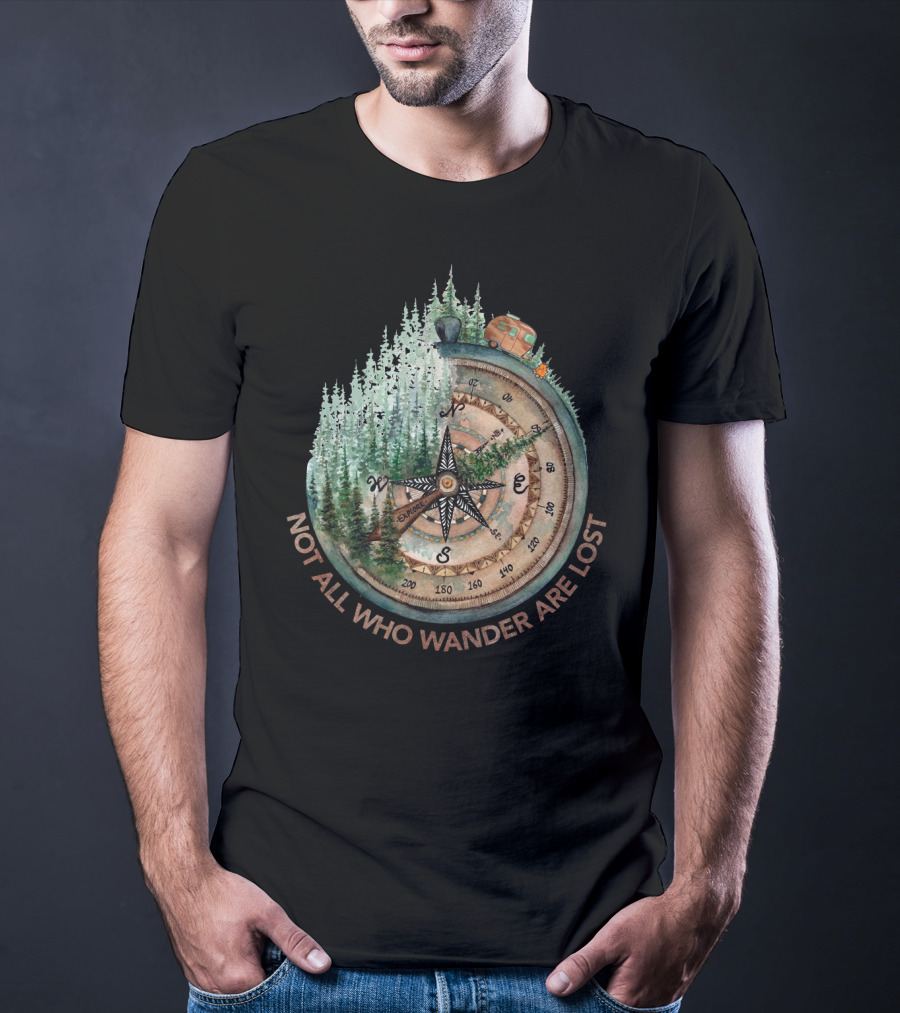 Not All Who Wander Are Lost Adventure Compass Forest Scene T-Shirt