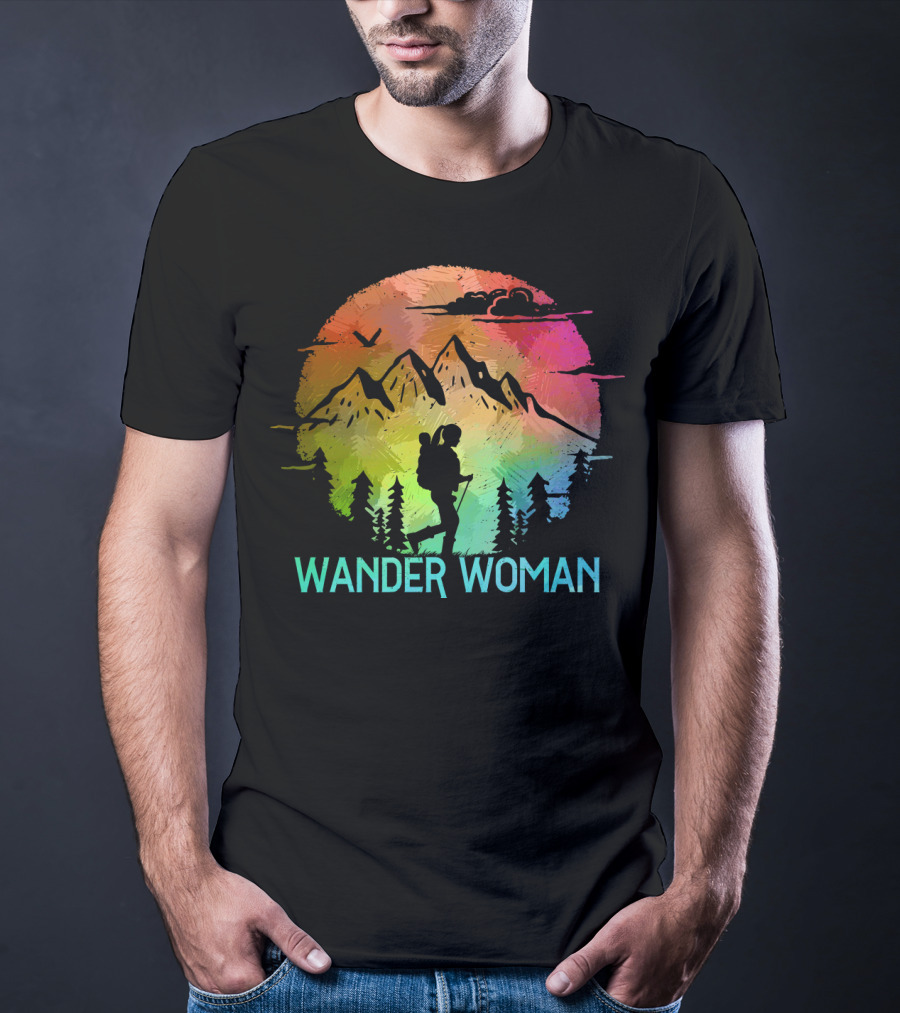 Wander Woman Hiking Adventure Rainbow Mountain Sunset T-Shirt