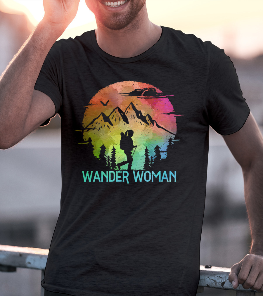 Wander Woman Hiking Adventure Rainbow Mountain Sunset T-Shirt