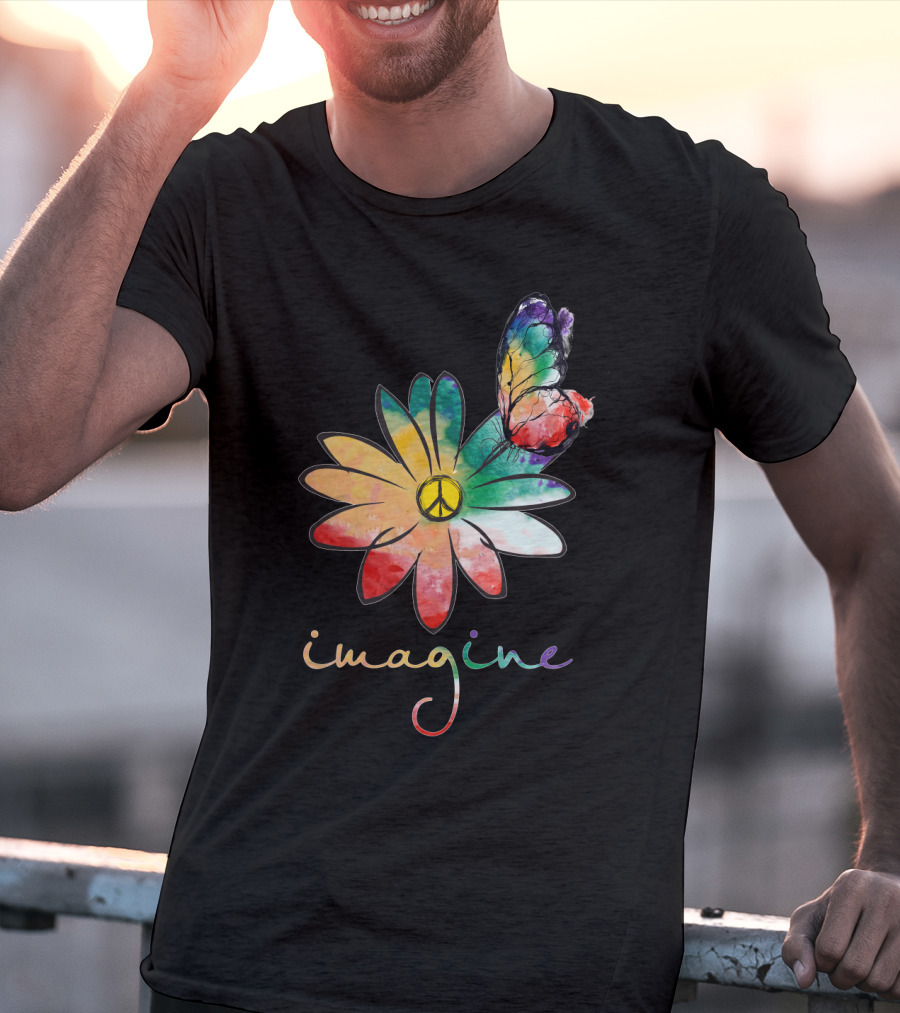 Imagine Peace Flower Hippie Butterfly T-Shirt