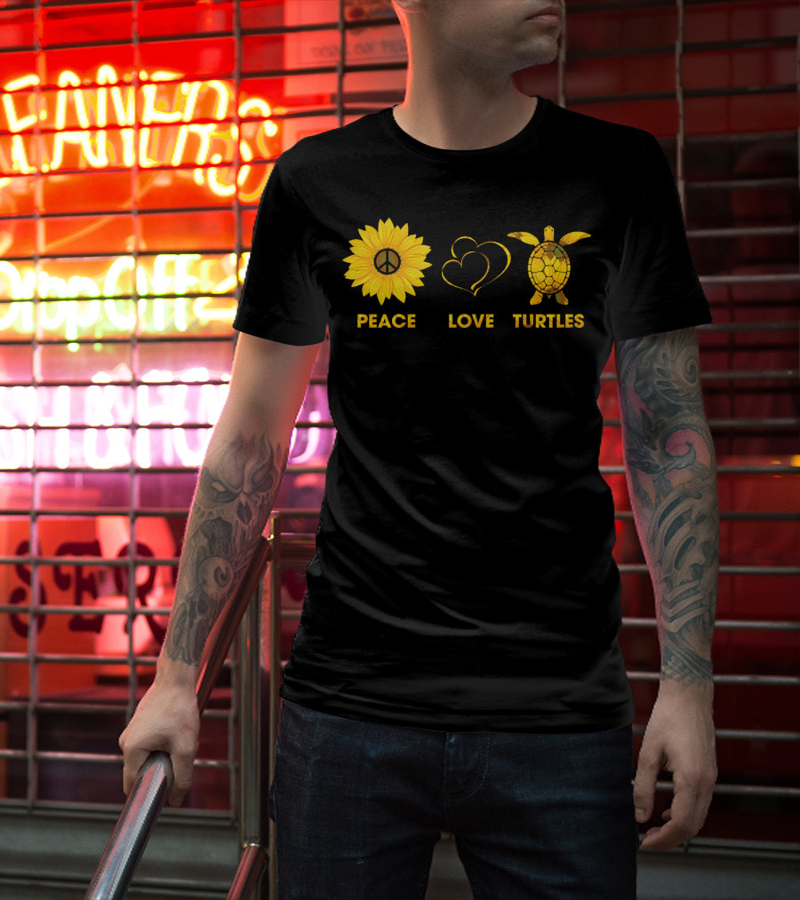 Peace Love Turtles Sunflower Heart Turtle T-Shirt