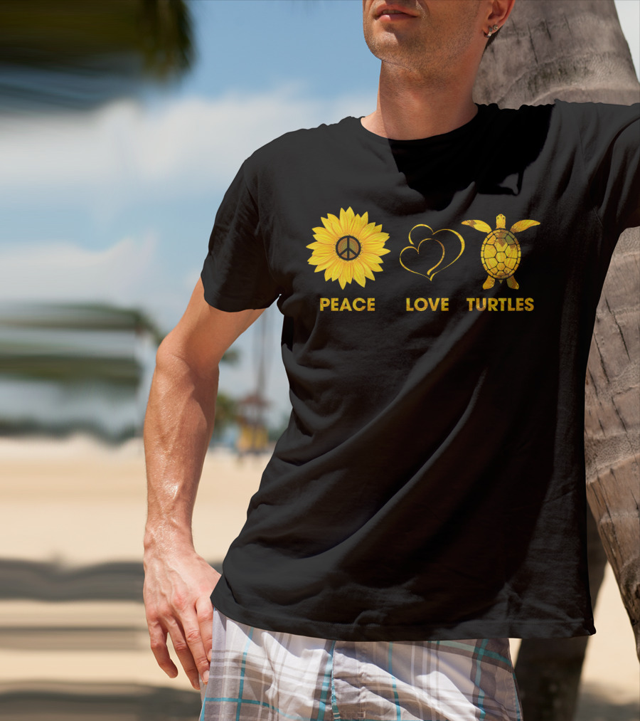 Peace Love Turtles Sunflower Heart Turtle T-Shirt