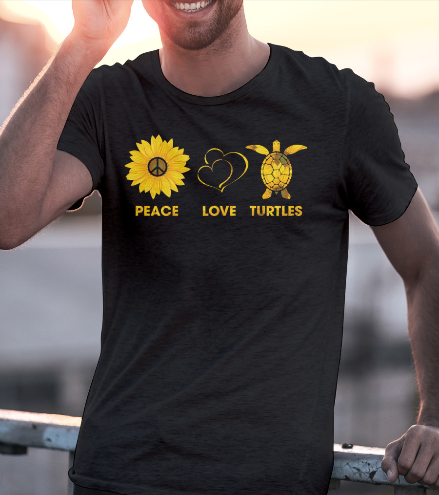 Peace Love Turtles Sunflower Heart Turtle T-Shirt