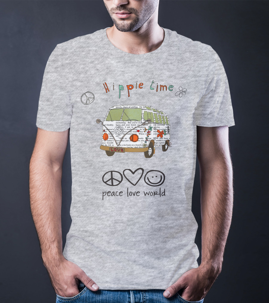 Hippie Time Peace Love World Retro Van Design With Symbols T-Shirt