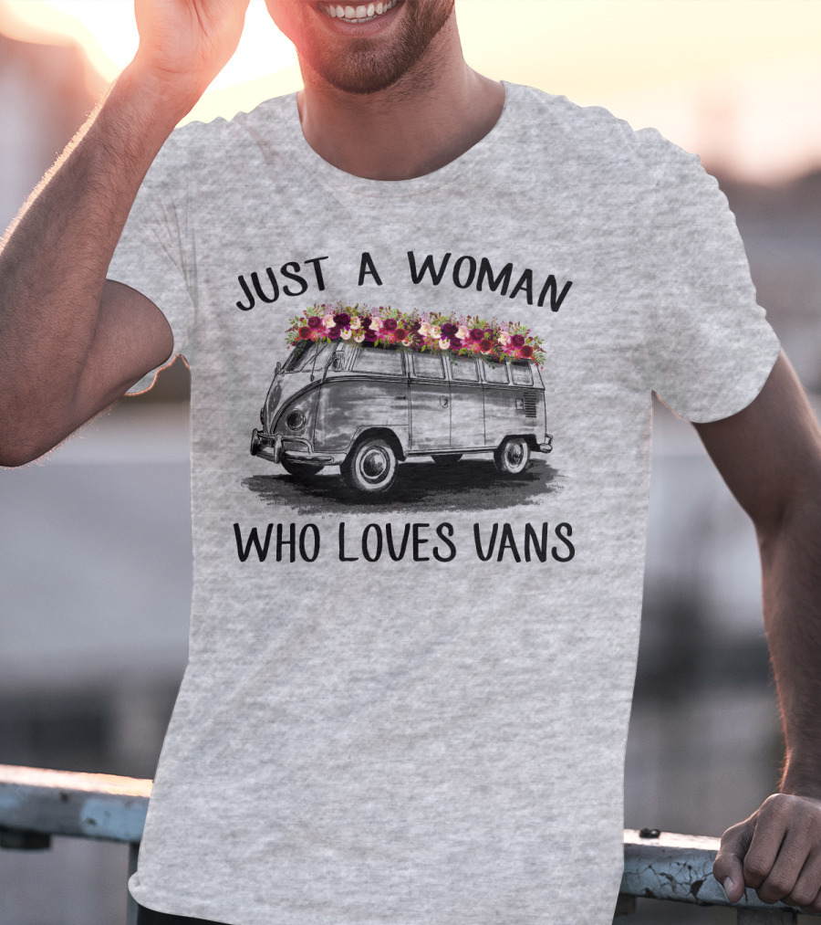 Just A Woman Who Loves Vans Vintage Style With Floral Accents T-Shirt