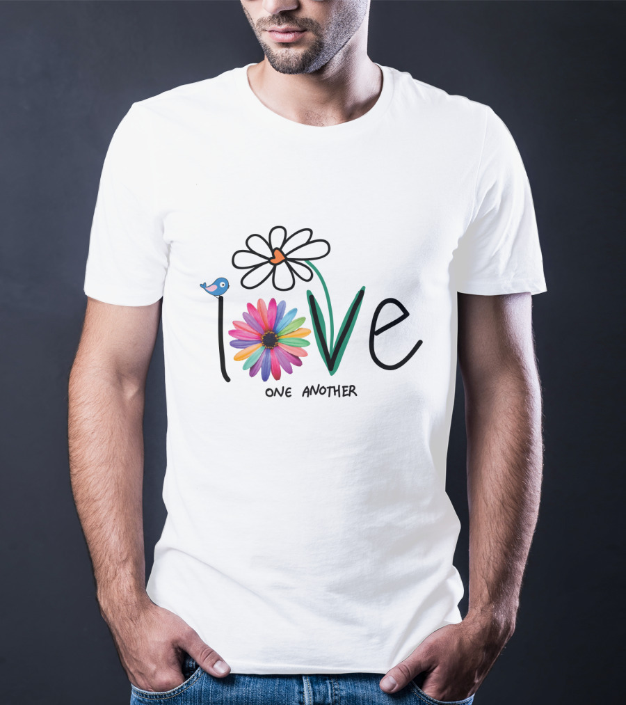 Love One Another Rainbow Flower Blue Bird T-Shirt