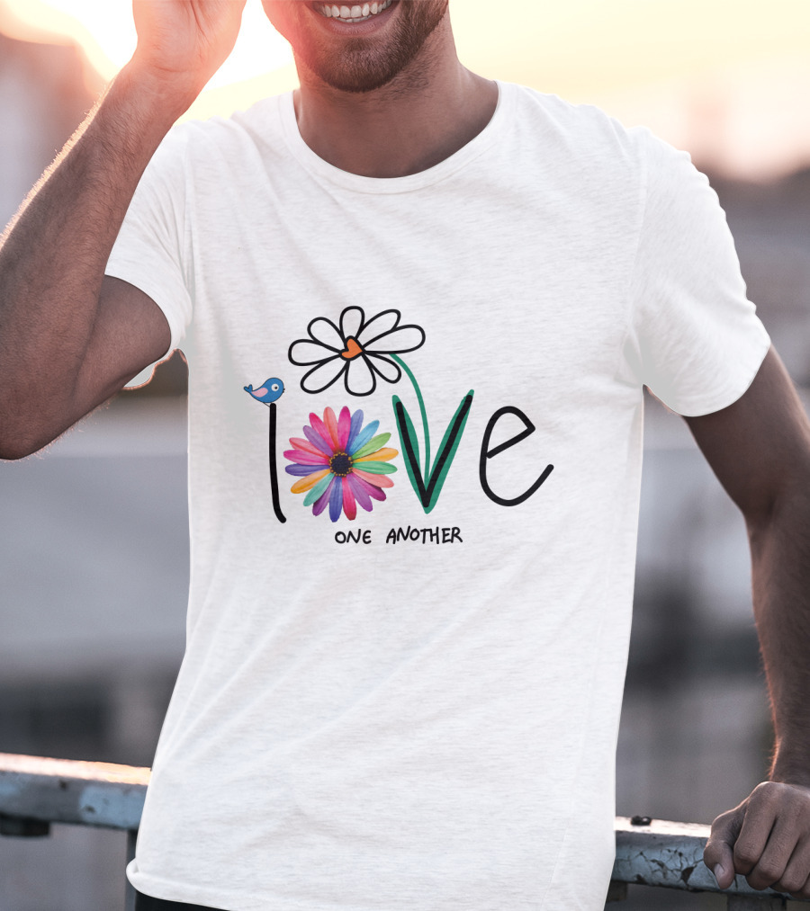 Love One Another Rainbow Flower Blue Bird T-Shirt