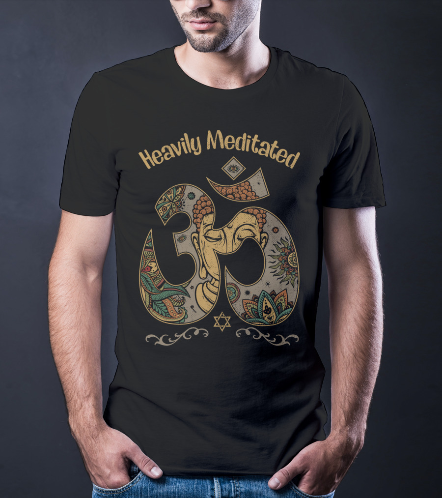 Heavily Meditated Om Symbol With Buddha Face And Mandala T-Shirt