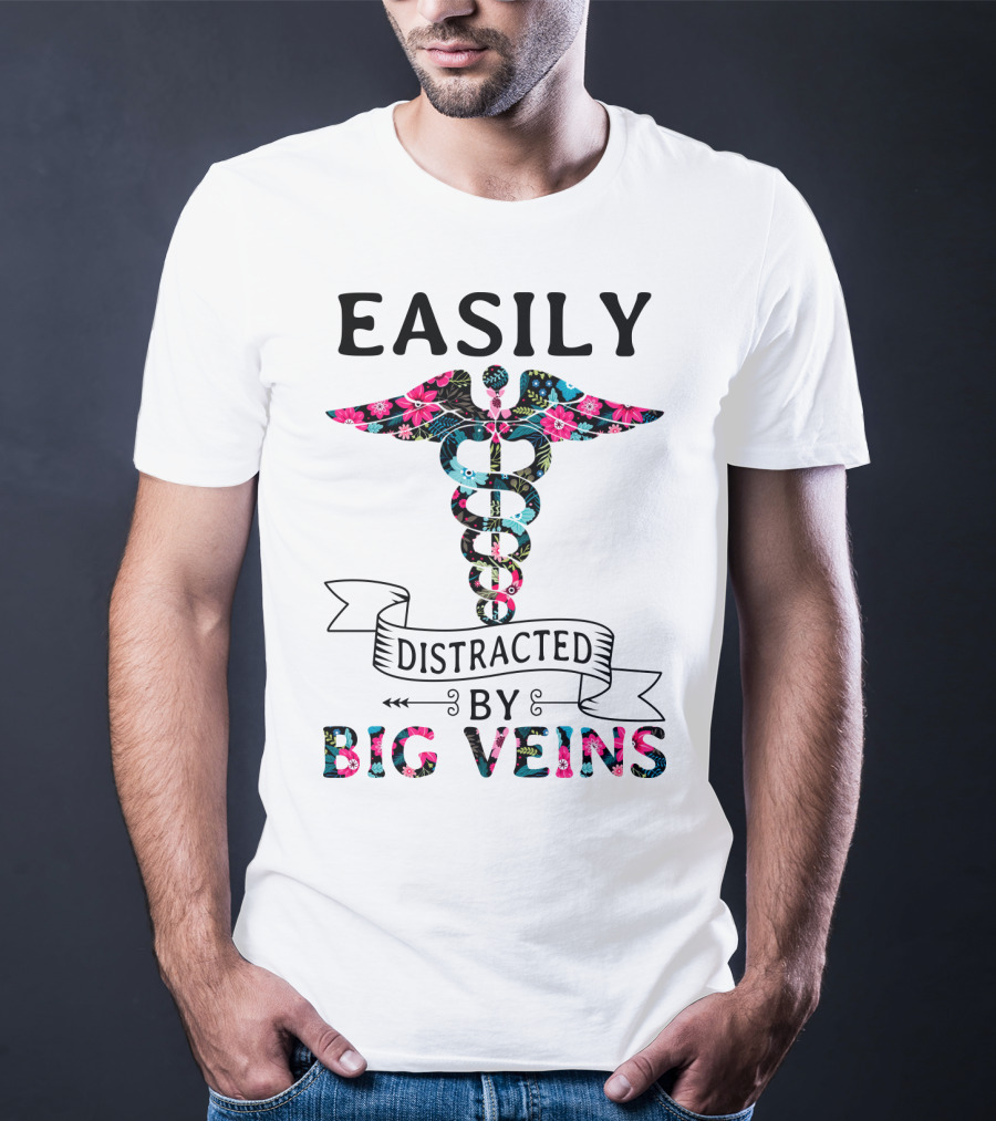 Easily Distracted By Big Veins Caduceus Floral T-Shirt