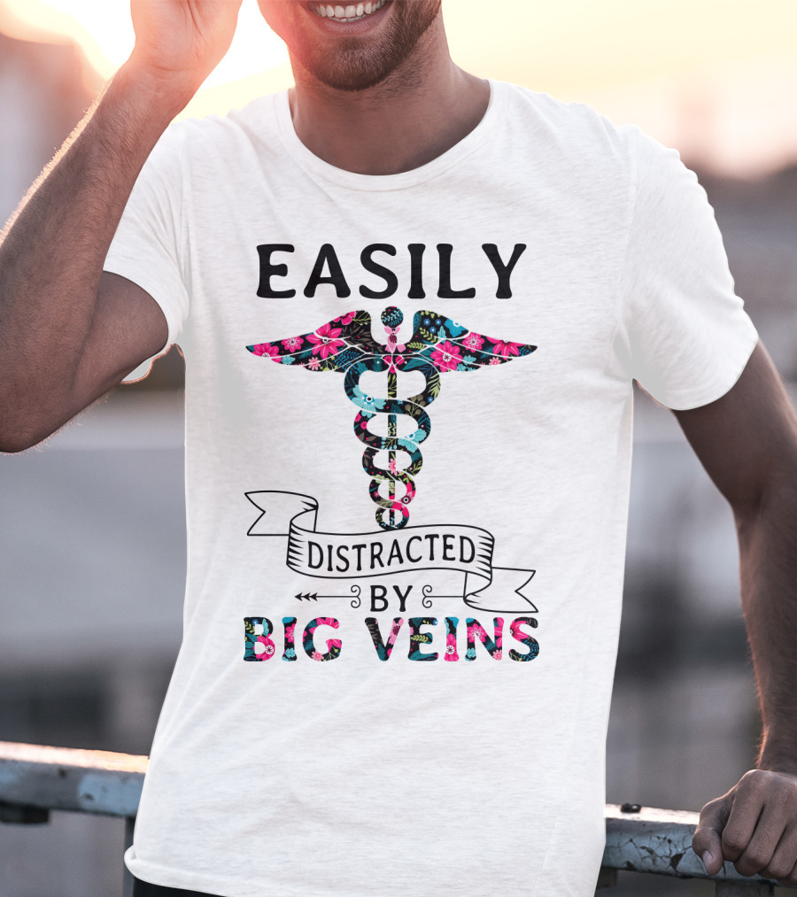 Easily Distracted By Big Veins Caduceus Floral T-Shirt