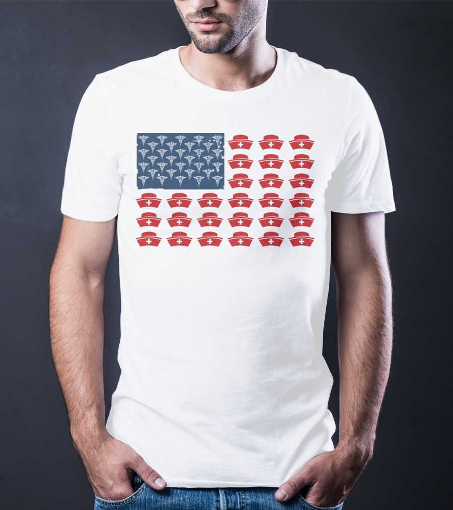 Caduceus Nurse Caps National Flag T-Shirt