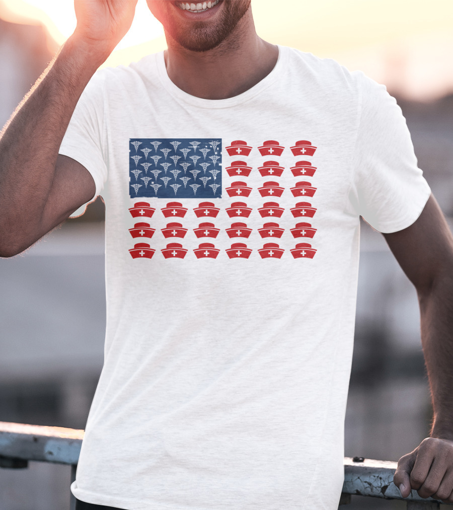 Caduceus Nurse Caps National Flag T-Shirt