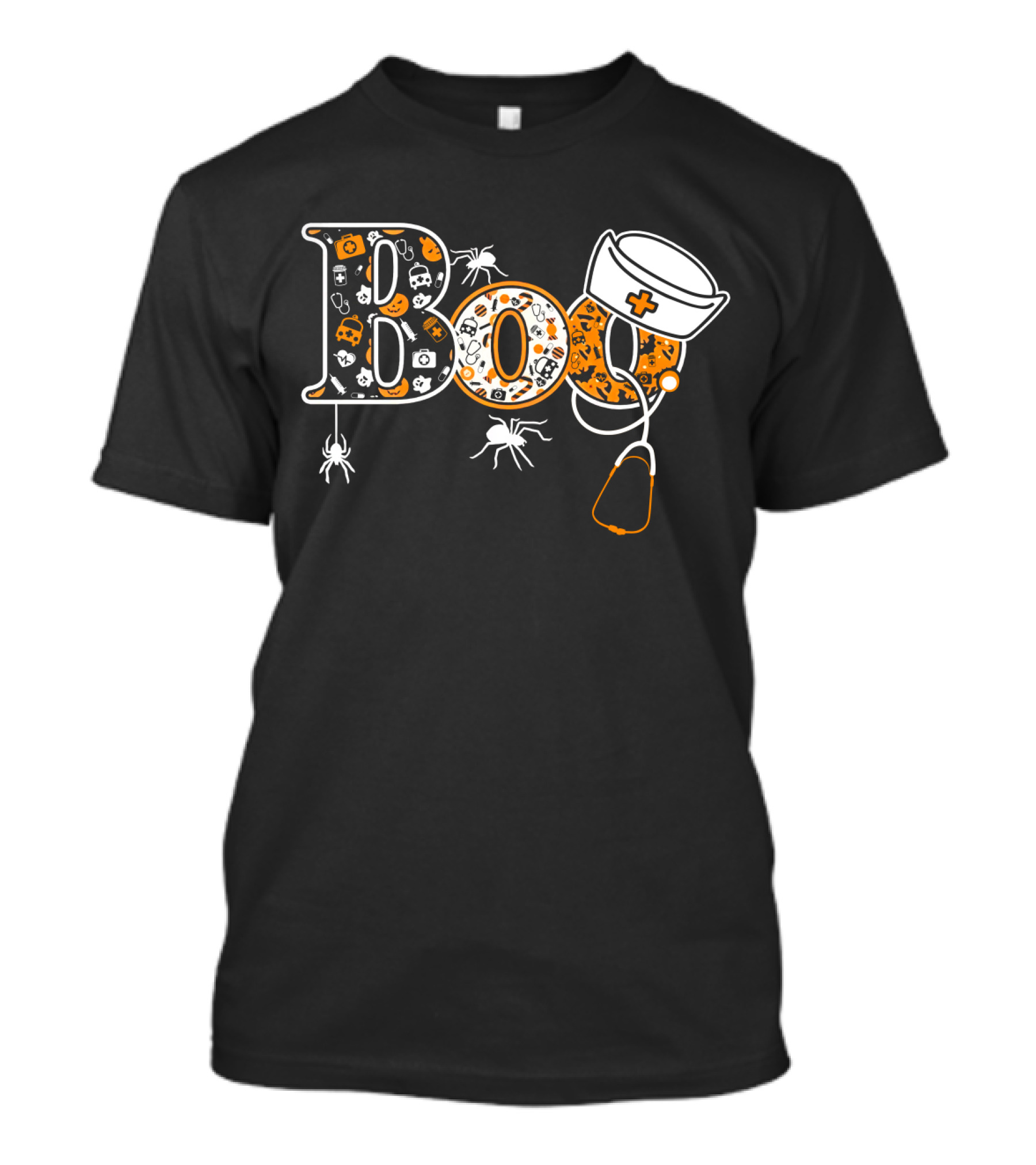 Boo Nurse Halloween Stethoscope Spider Hat T-Shirt
