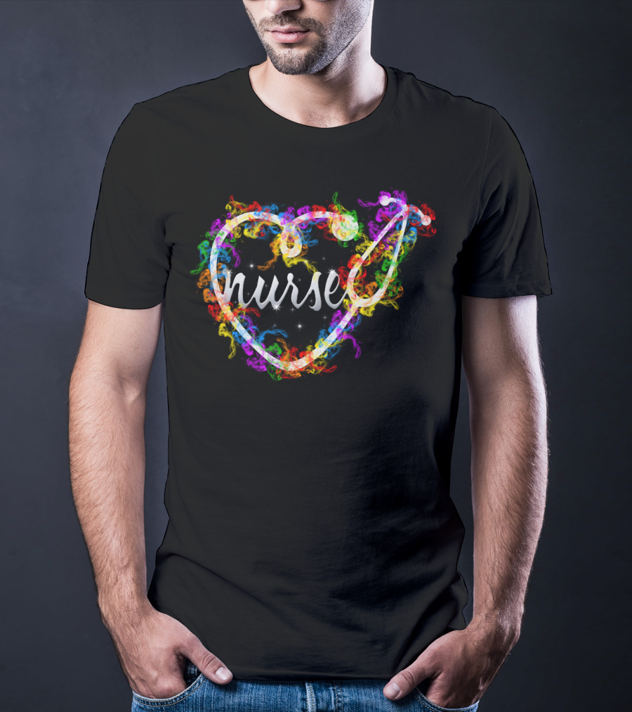 Nurse Heart Stethoscope Colorful Smoke T-Shirt
