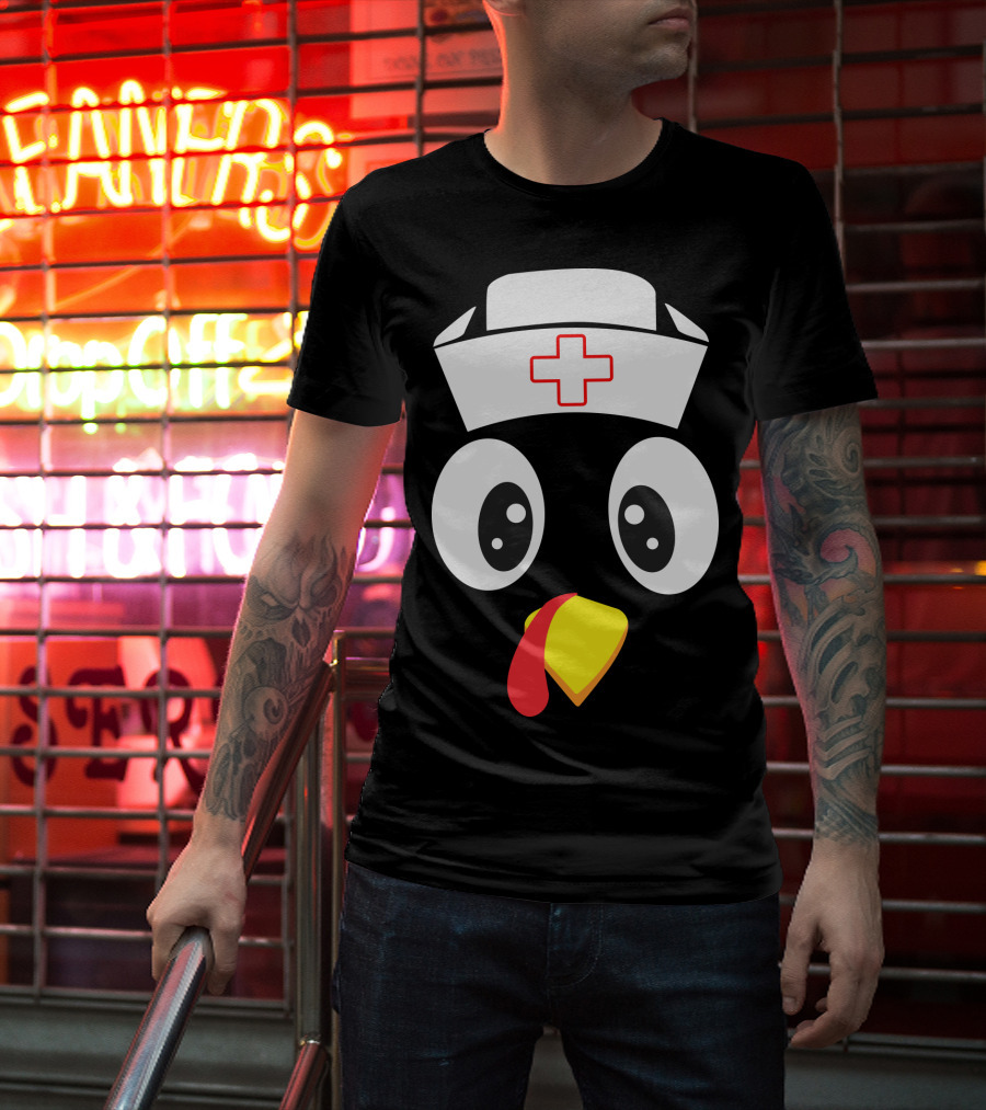 Turkey Nurse Cute Cartoon Face With Medical Hat T-Shirt