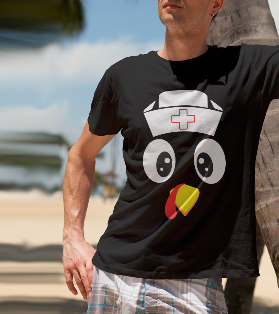 Turkey Nurse Cute Cartoon Face With Medical Hat T-Shirt