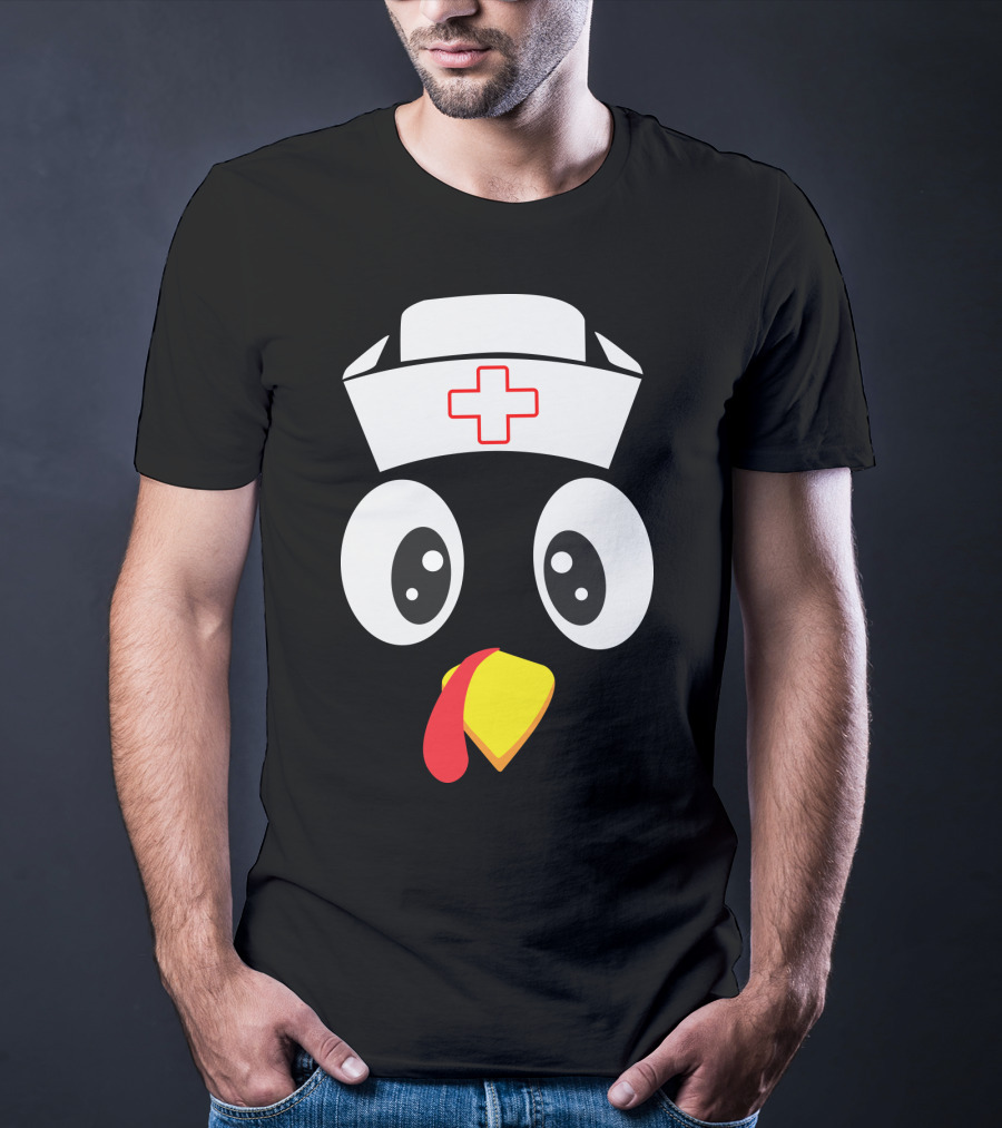 Turkey Nurse Cute Cartoon Face With Medical Hat T-Shirt