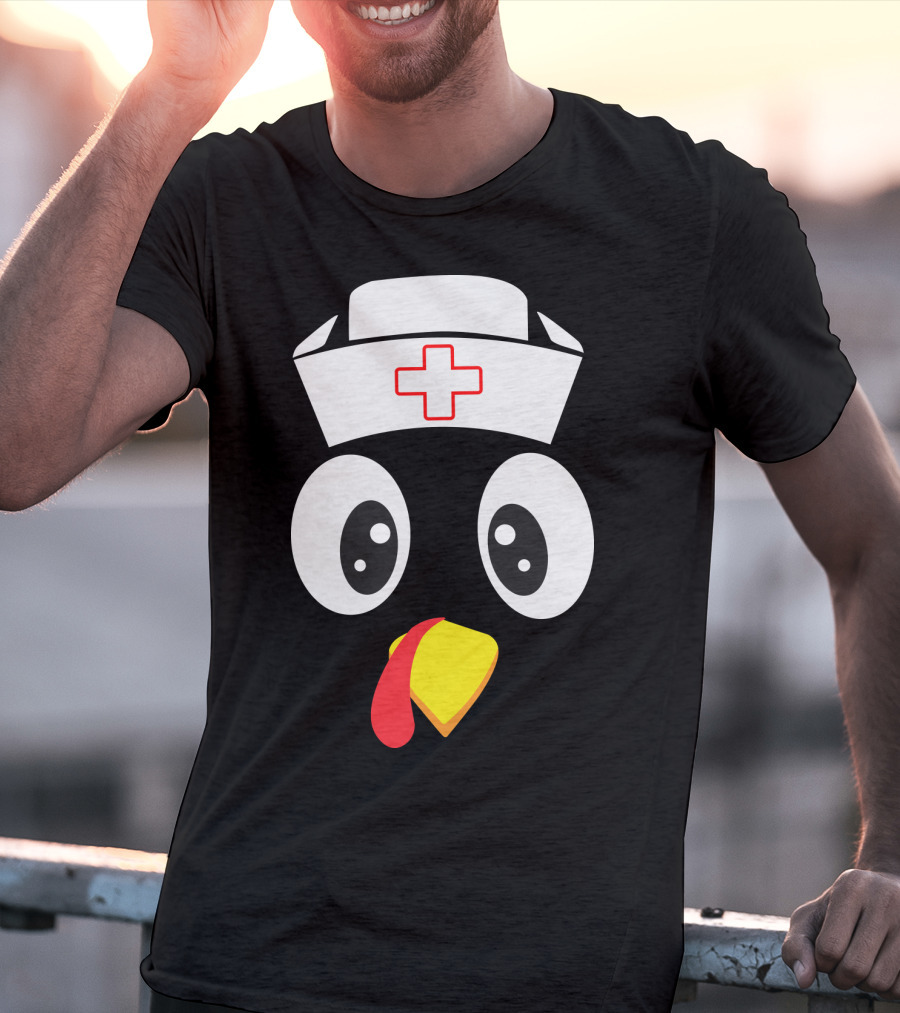 Turkey Nurse Cute Cartoon Face With Medical Hat T-Shirt