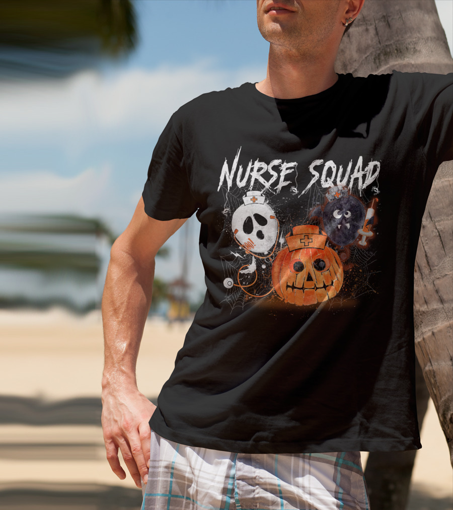 Nurse Squad Halloween Pumpkin Ghost Bat Vampire T-Shirt