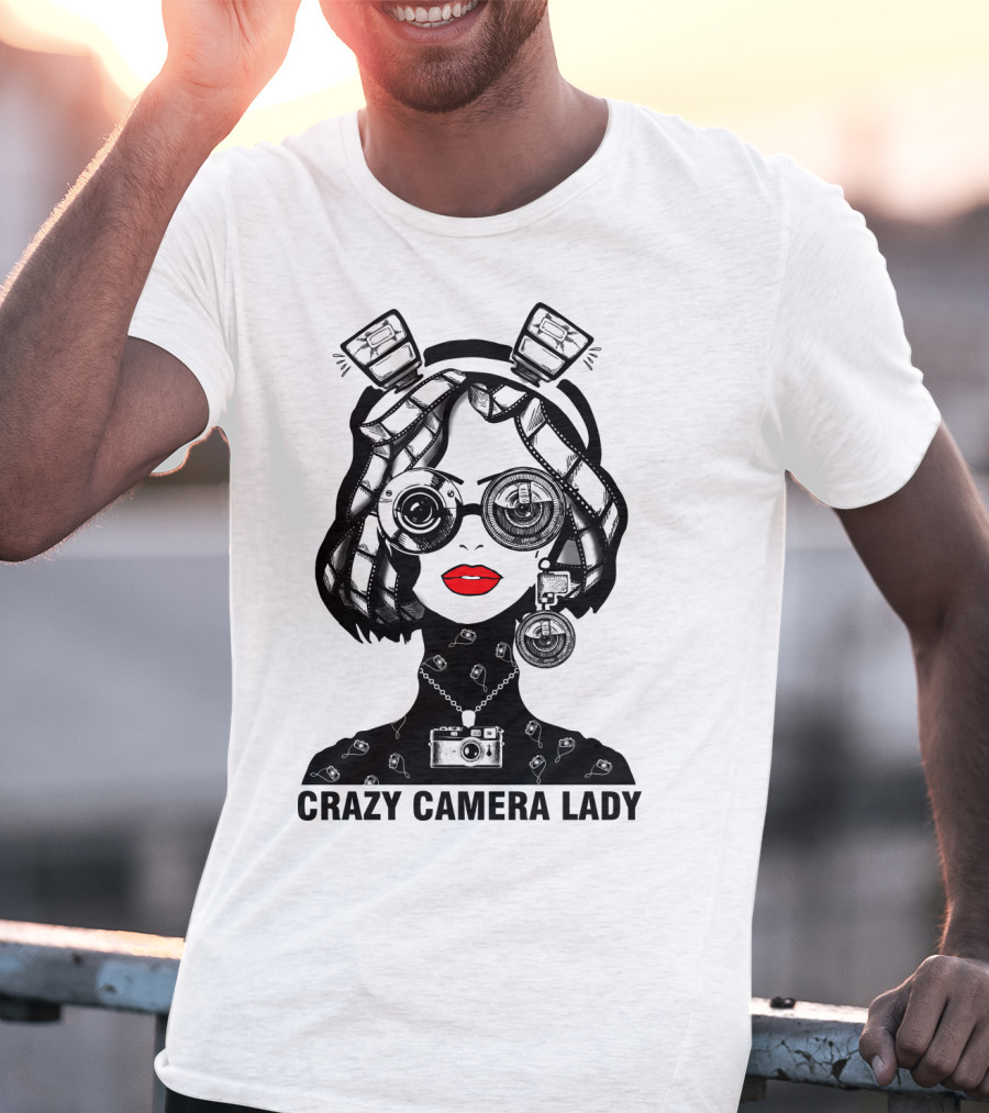 CRAZY CAMERA LADY Photography Enthusiast Quirky T-Shirt